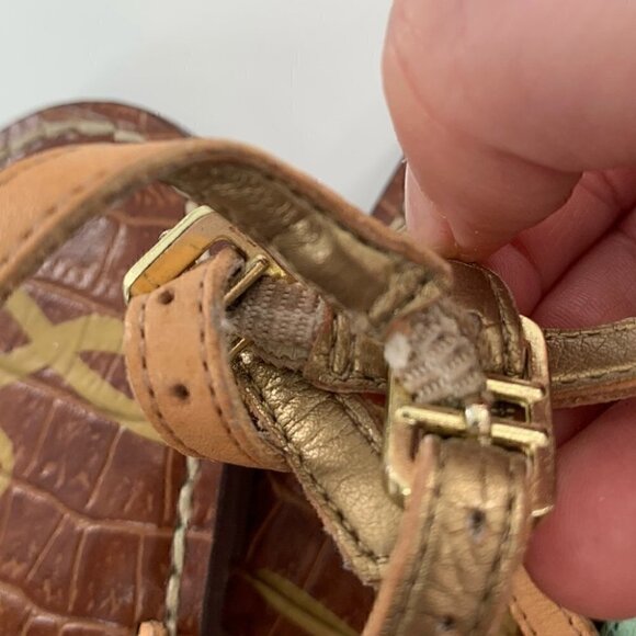 Sam Endelman Gigi sandals size 6 37 tan green snakeskin print leather t-strap - Picture 13 of 14